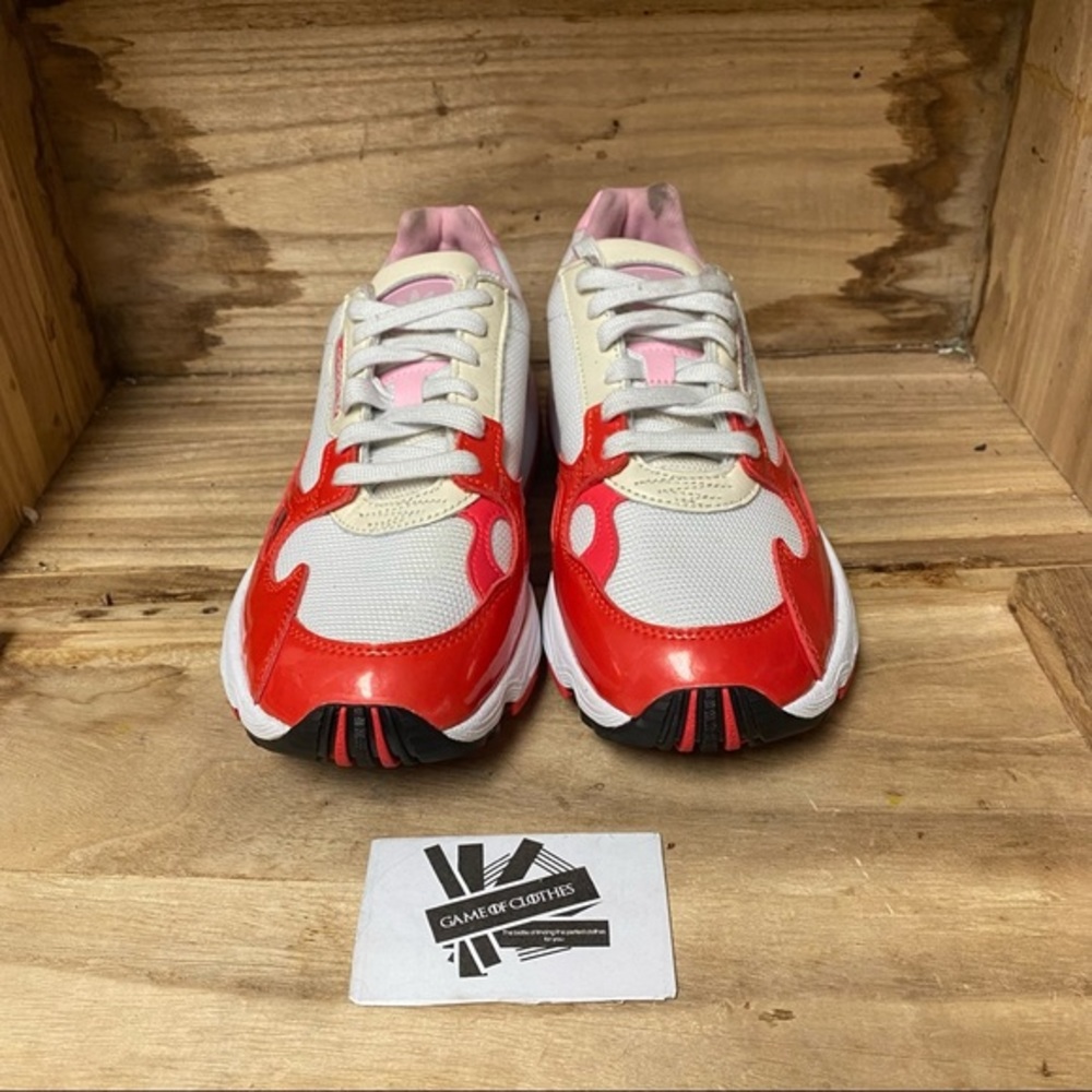 adidas Women's Red Pink White Falcon Sneakers - Picture 2 of 13